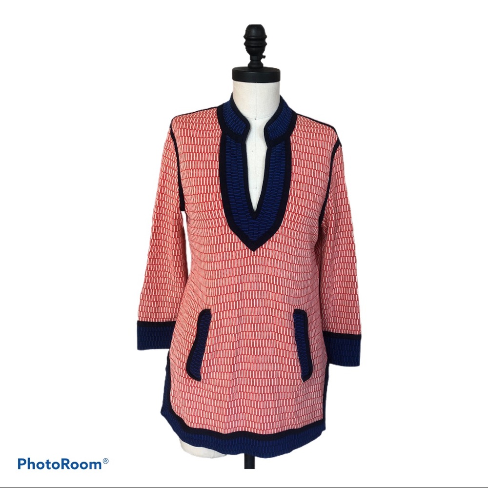Tory Burch Pink and Navy Knit Tunic